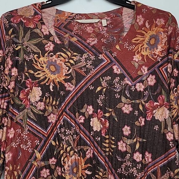 Soft Surroundings Ribbed Floral Long Sleeve Top Size Small - Picture 2 of 8